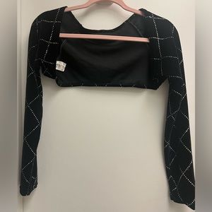 black velvet shrug with silver glitter pattern.